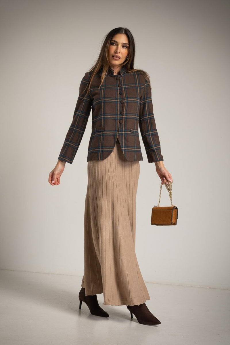 Blazer Austriaca Forrada Cuadros Onda Chocolate