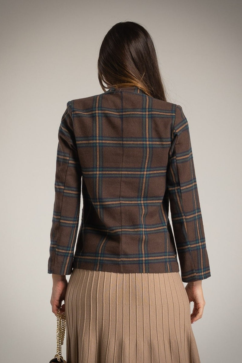 Blazer Austriaca Forrada Cuadros Onda Chocolate