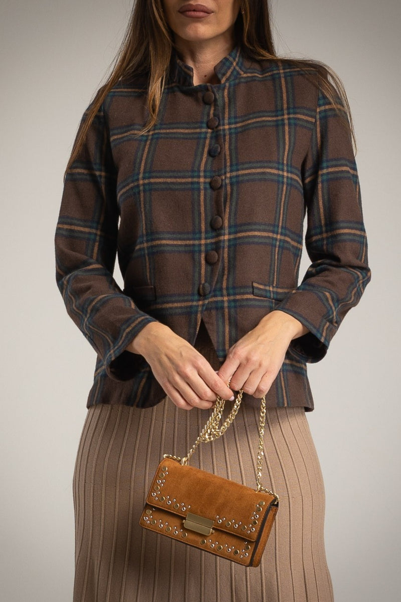 Blazer Austriaca Forrada Cuadros Onda Chocolate