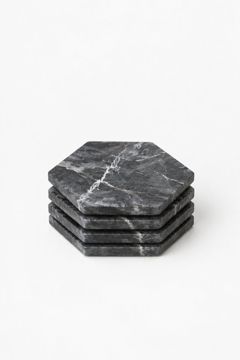 Set de 4 Posavasos Hexagonales en Alabastro Andino Black