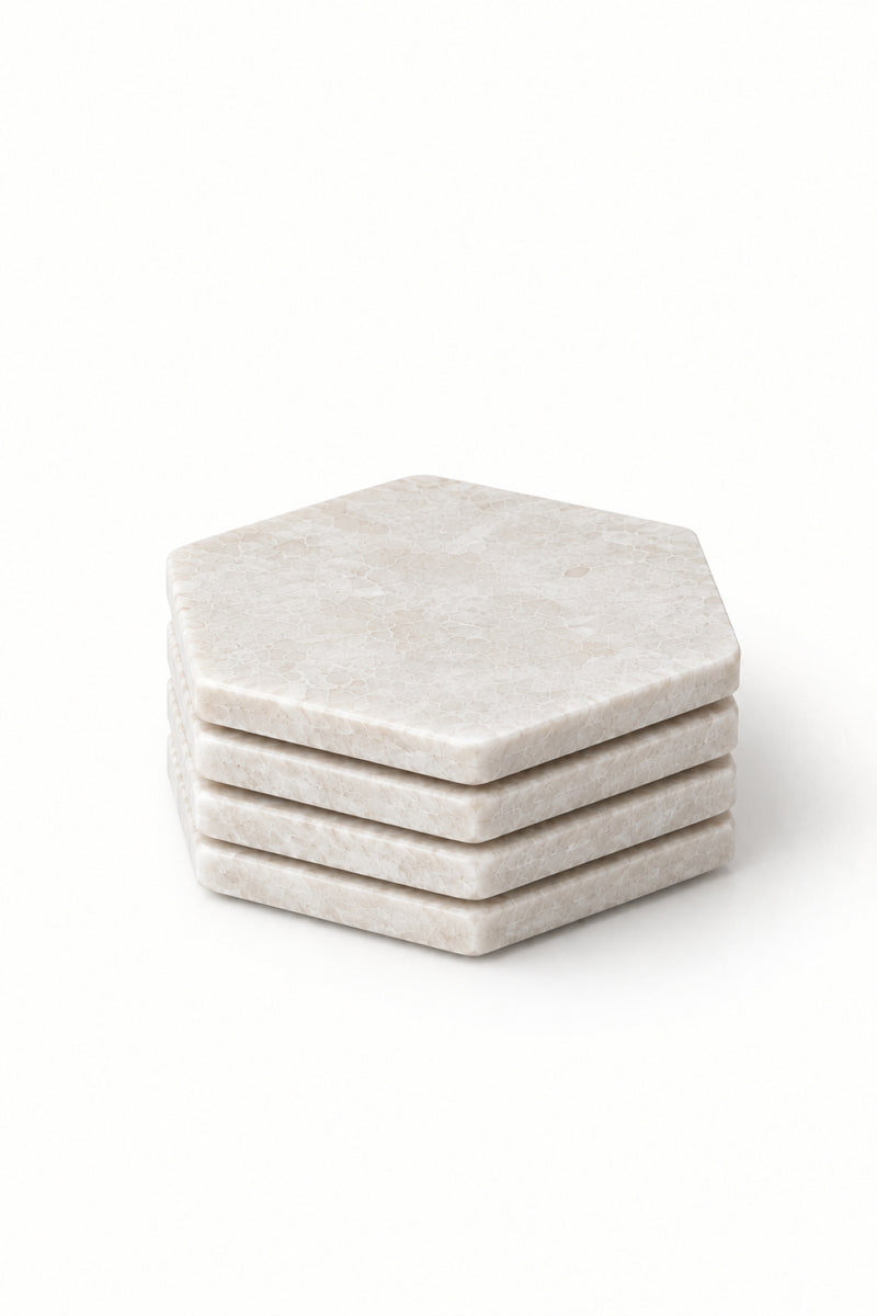 Set de 4 Posavasos Hexagonales en Alabastro Andino Blanco