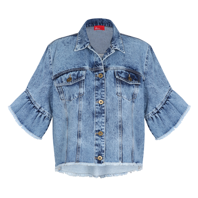 RUFFLE DENIM JACKET BLUE