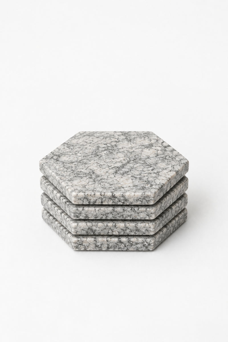 Set de 4 Posavasos Hexagonales en Alabastro Andino Gris