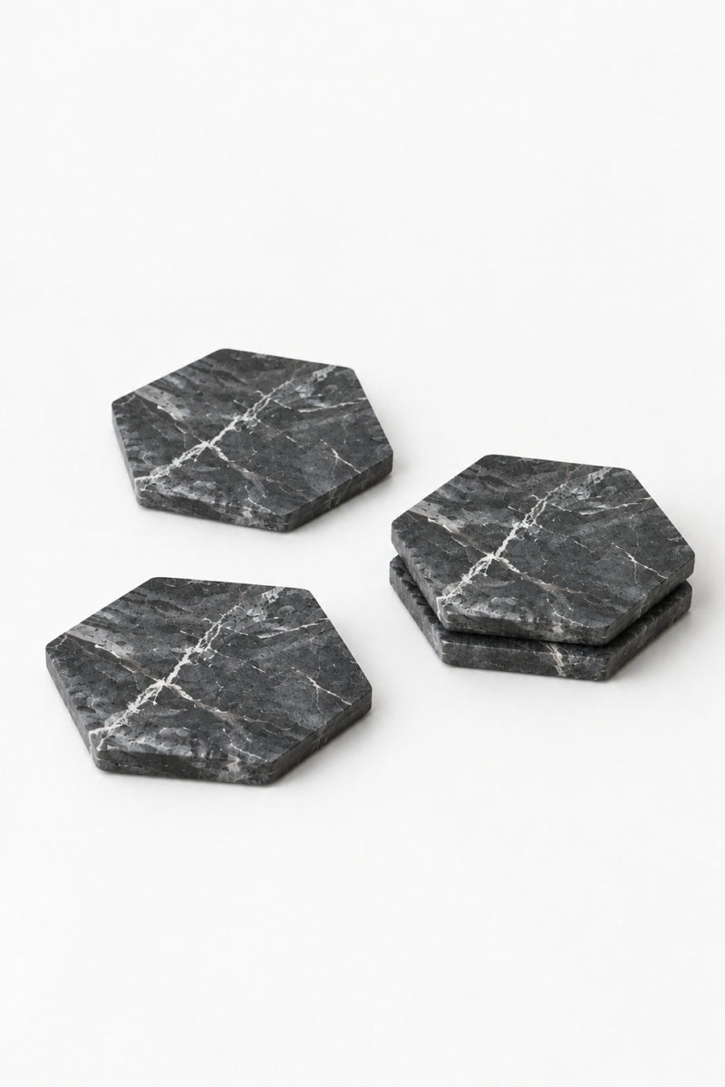 Set de 4 Posavasos Hexagonales en Alabastro Andino Black