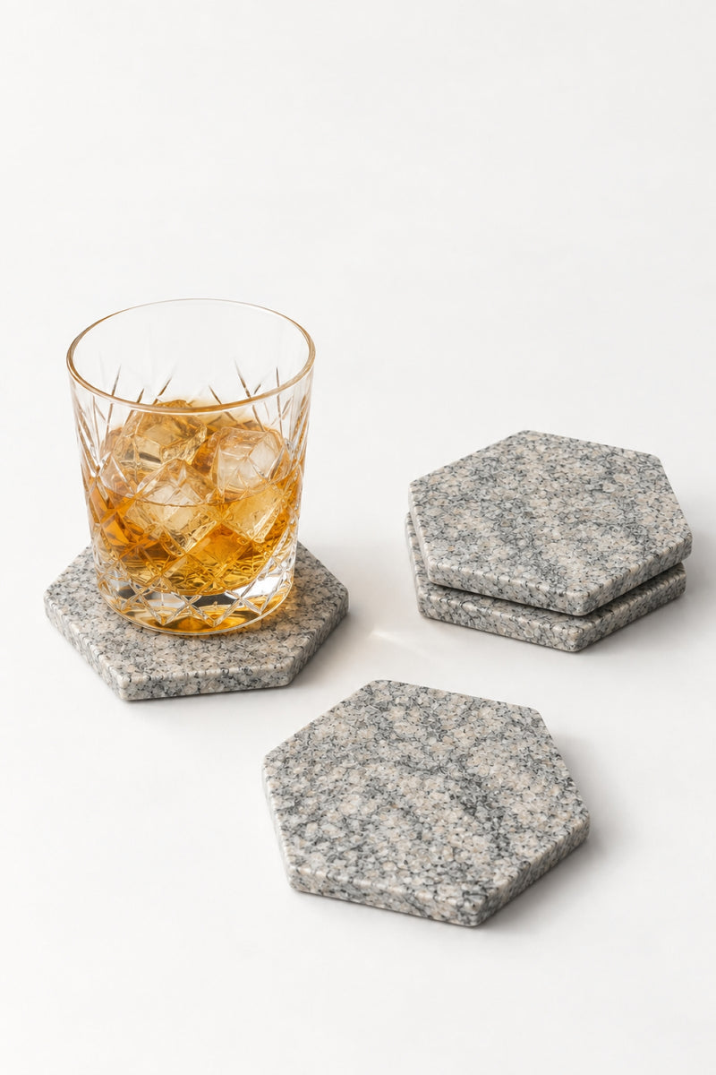 Set de 4 Posavasos Hexagonales en Alabastro Andino Gris