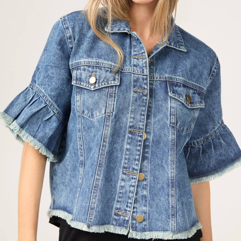 RUFFLE DENIM JACKET BLUE