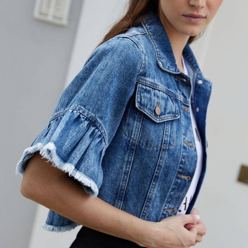 RUFFLE DENIM JACKET BLUE