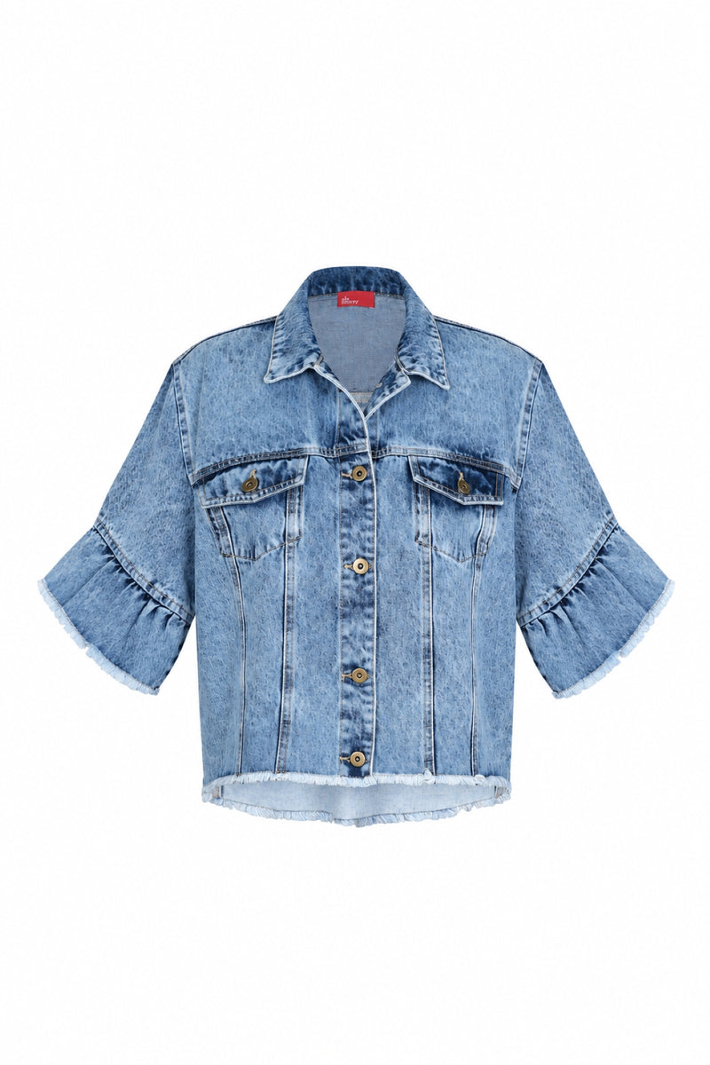 Ruffle Denim Jacket Blue