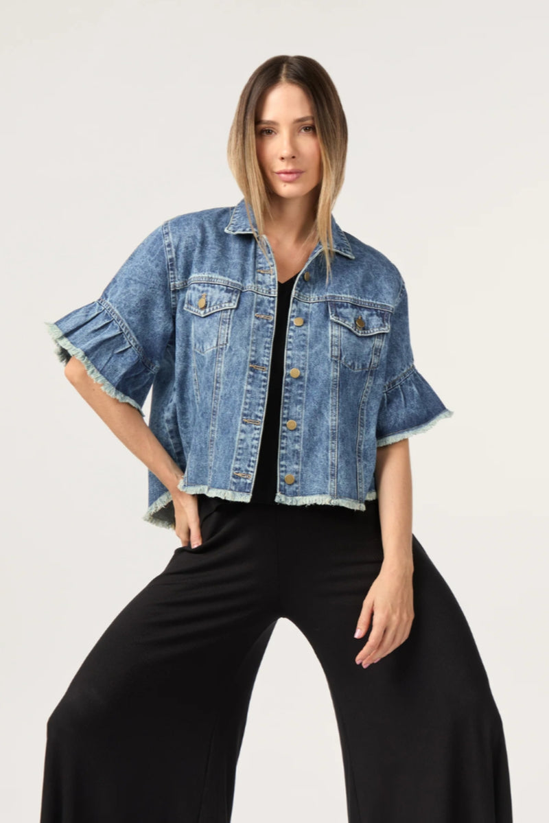Ruffle Denim Jacket Blue