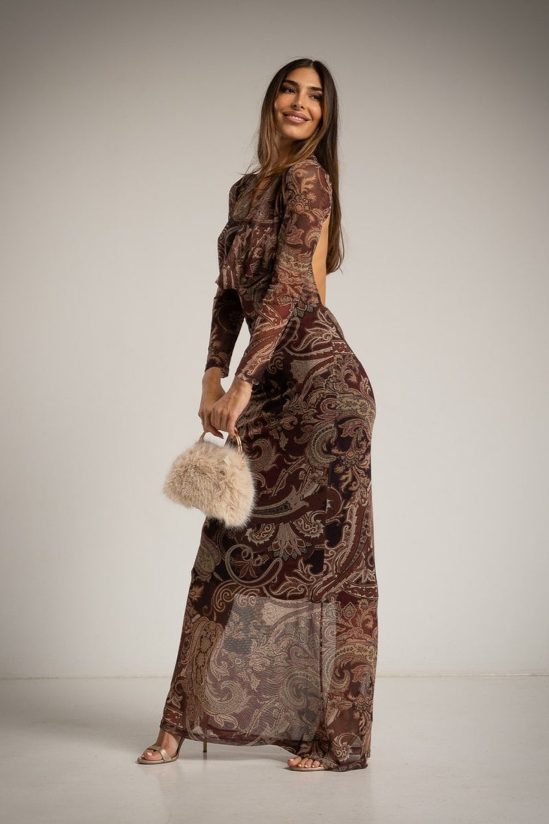 Vestido Tul Drapeado Paisley