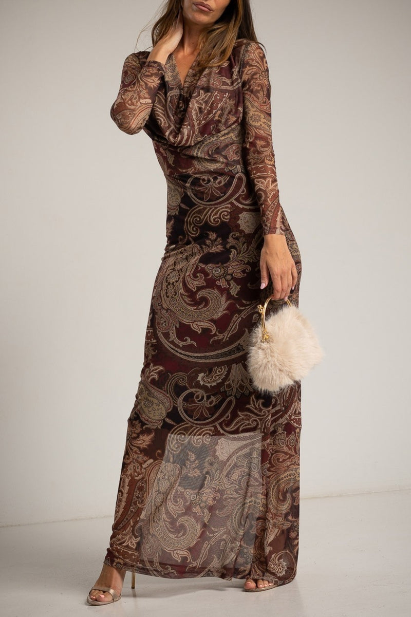 Vestido Tul Drapeado Paisley