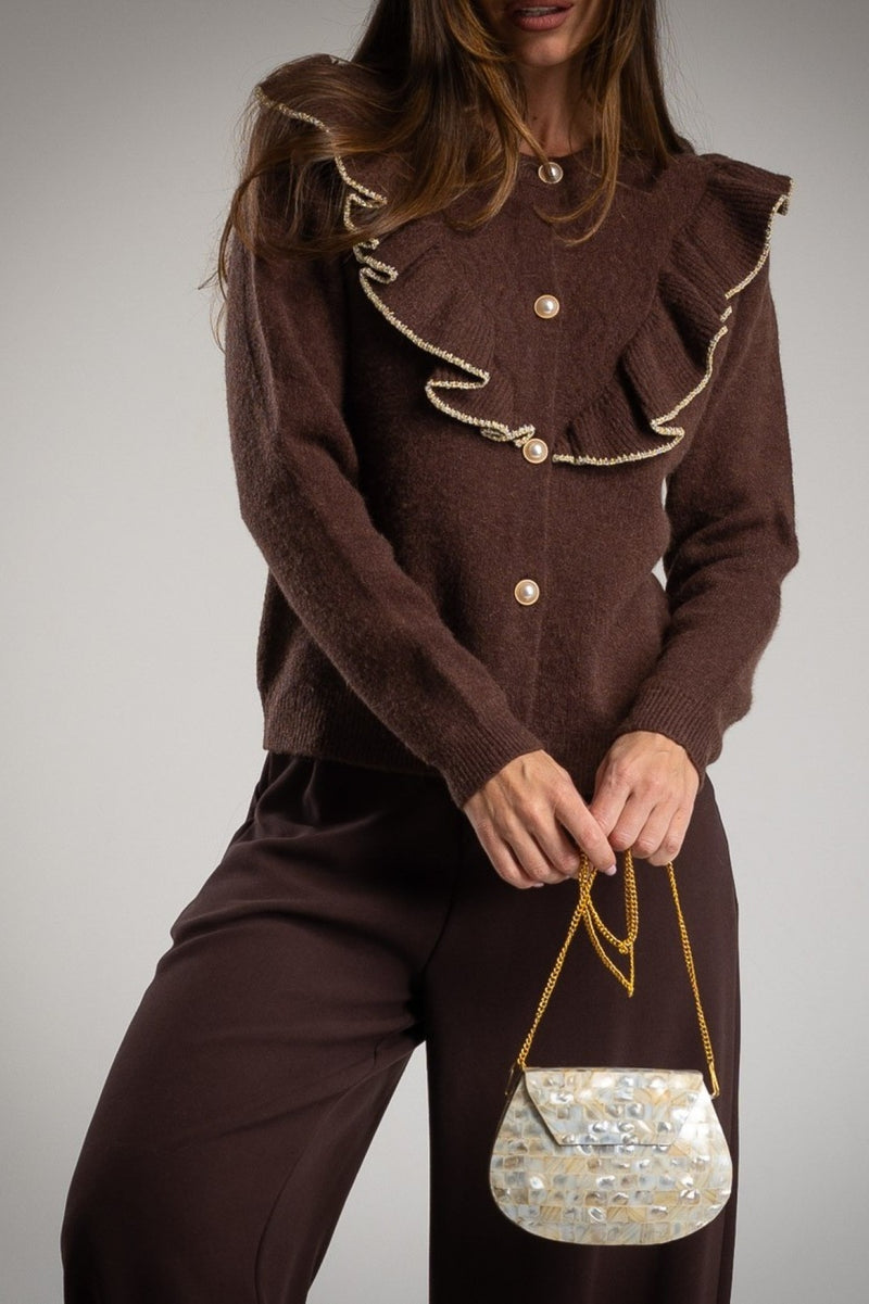 Chaqueta Volante Vivo Oro Boton Perla