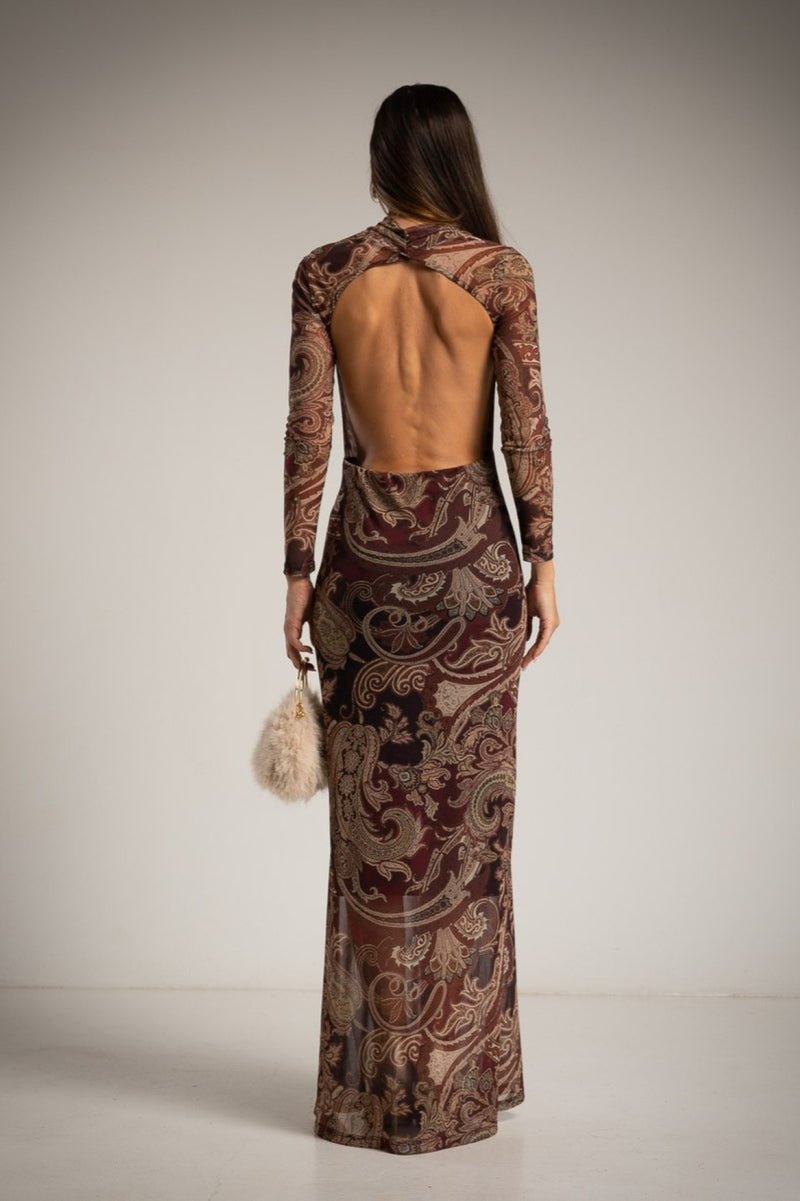 Vestido Tul Drapeado Paisley