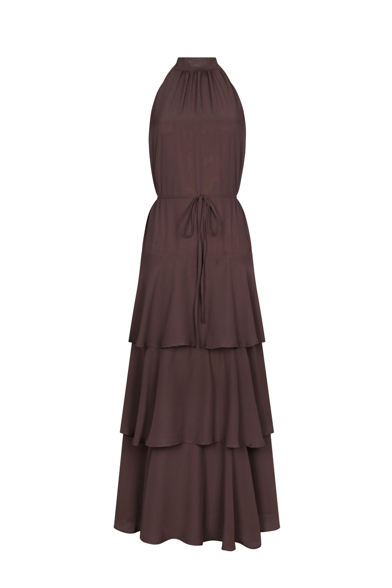 Vestido Halter Gasa Canela