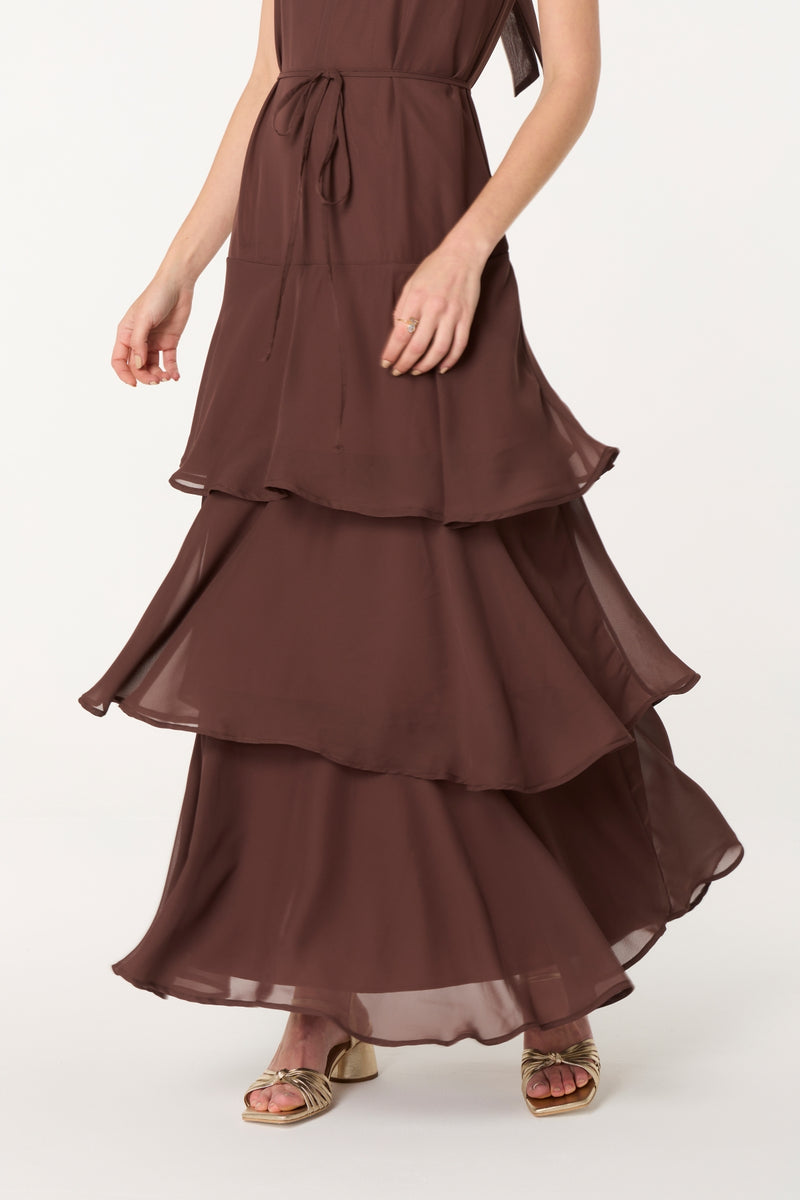 Vestido Halter Gasa Canela