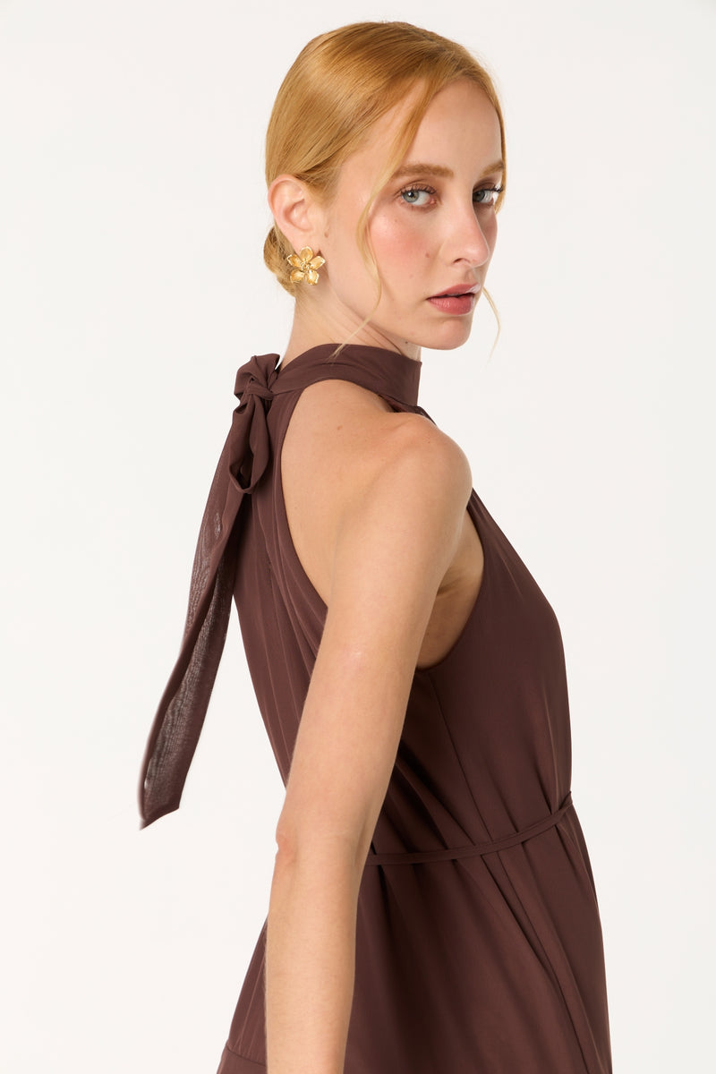 Vestido Halter Gasa Canela