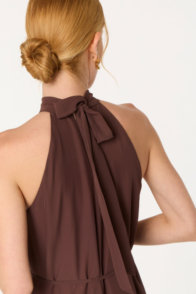 Vestido Halter Gasa Canela